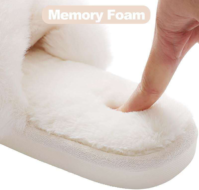 Evshine Women's Fuzzy Slippers Cross Band Memory Foam House Slippers Open Toe - Image 6