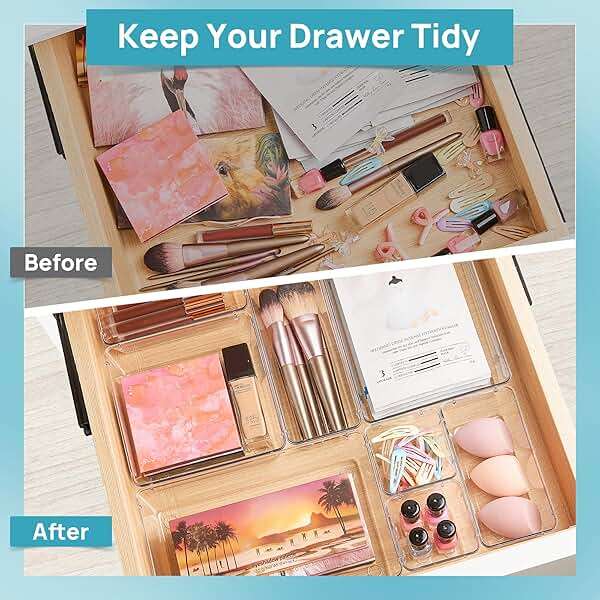 Vtopmart 25 PCS Clear Plastic Drawer Organizers Set, 4-Size Versatile Bathroom and Vanity Drawer Organizer Trays, Storage Bins for Makeup, Bedroom, Kitchen Gadgets Utensils and Office - Image 3