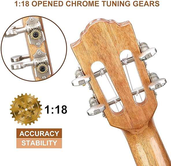 Hricane Concert Ukulele 23 inch UKS-2, 4 Strings Ukeleles For Beginners, Sapele Hawaiian Ukele with Ukulele Case and Ukele String Set (Koa Glossy) - Image 3