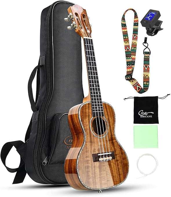 Hricane Concert Ukulele 23 inch UKS-2, 4 Strings Ukeleles For Beginners, Sapele Hawaiian Ukele with Ukulele Case and Ukele String Set (Koa Glossy) - Image 4