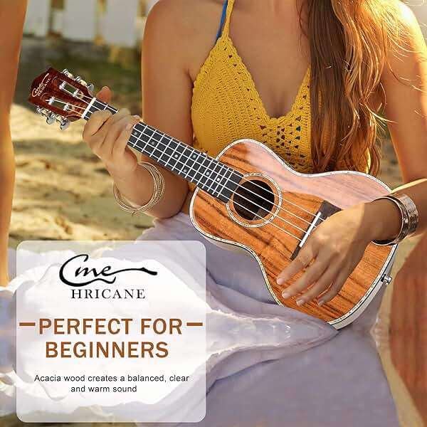 Hricane Concert Ukulele 23 inch UKS-2, 4 Strings Ukeleles For Beginners, Sapele Hawaiian Ukele with Ukulele Case and Ukele String Set (Koa Glossy) - Image 6