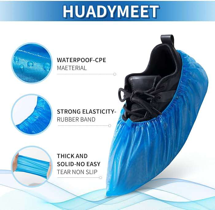 HUADYMEET Shoe Covers Disposable Non Slip For Indoors 100Pack(50 Pairs) Waterproof Shoes Protector Cover Durable Boot Booties Covers Fits up to size 11 US Men and 13 US Women,Large,Blue - Image 6