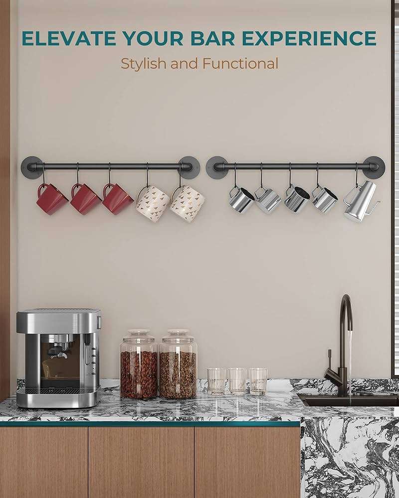 OROPY Wall Mounted Pot Pan Rack 21'' Set of 2, Industrial Utensils Wall Hanger Iron Pipe Kitchen Hanging Rail with 10 S Hooks - Image 7
