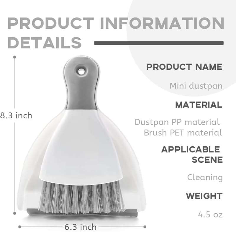 Dust pan Broom Brush Dustpan - Dustpan and Brush Set,Mini dust Pans with Brush,Dust Pan and Brush Set for Table, Key Board, Cat, Dog and Other Pets, Dust Pan Brush Nesting Tiny Cleaning Broom（Gray） - Image 3