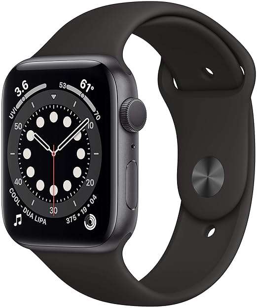Apple Watch Series 6 (GPS, 44mm) - Space Gray Aluminum Case with Black Sport Band (Renewed) - Image 1