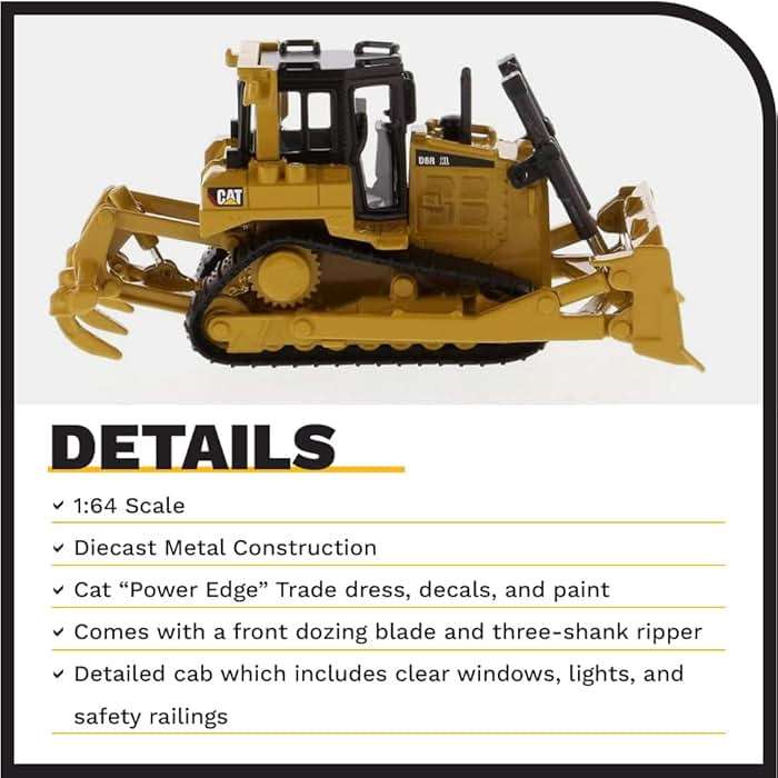 Diecast Masters 1:64 Caterpillar D6R XL Bulldozer, Play & Collect Series Cat Trucks & Construction Equipment | 1:64 Scale Model Diecast Collectible Model 85691 - Image 4