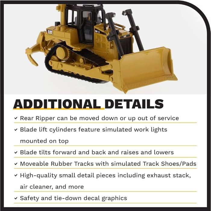 Diecast Masters 1:64 Caterpillar D6R XL Bulldozer, Play & Collect Series Cat Trucks & Construction Equipment | 1:64 Scale Model Diecast Collectible Model 85691 - Image 5