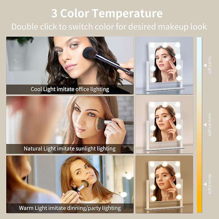 NUSVAN Vanity Mirror with Lights, Makeup Mirror with Lights,3 Color Lighting Modes Detachable 10X Magnification Mirror Touch Control,360°Rotation, White. - Image 3