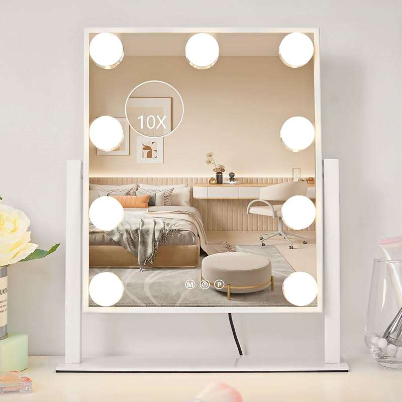 NUSVAN Vanity Mirror with Lights, Makeup Mirror with Lights,3 Color Lighting Modes Detachable 10X Magnification Mirror Touch Control,360°Rotation, White. - Image 8