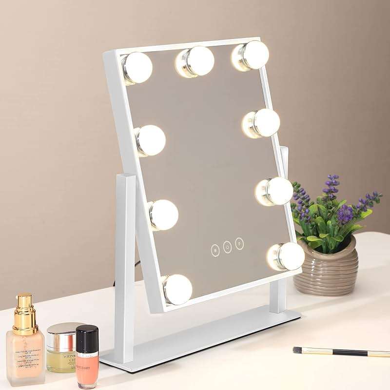 NUSVAN Vanity Mirror with Lights, Makeup Mirror with Lights,3 Color Lighting Modes Detachable 10X Magnification Mirror Touch Control,360°Rotation, White. - Image 9