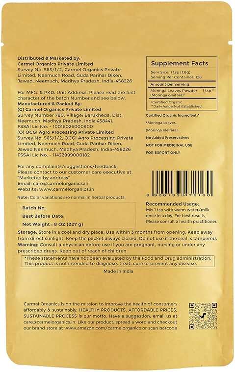 Moringa Leaves Powder (8 Ounce) | Non GMO | Super Food for Smoothies and Drinks | Natural | No Added Preservative or Additive | Moringa Oleifera Powder - Image 2