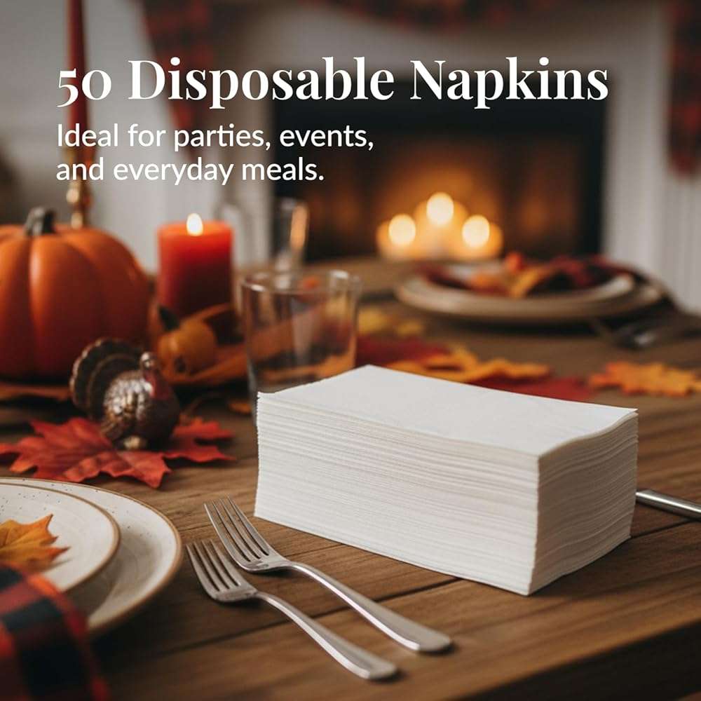 Prestee 50-Pack Paper Towels - 7.8 x 4.25 Inch Soft Linen Feel Paper Napkins - Durable and Absorbent Hand Towels for Bathroom - Disposable Table Napkins for Weddings, Dinners, Christmas, Thanksgiving - Image 4