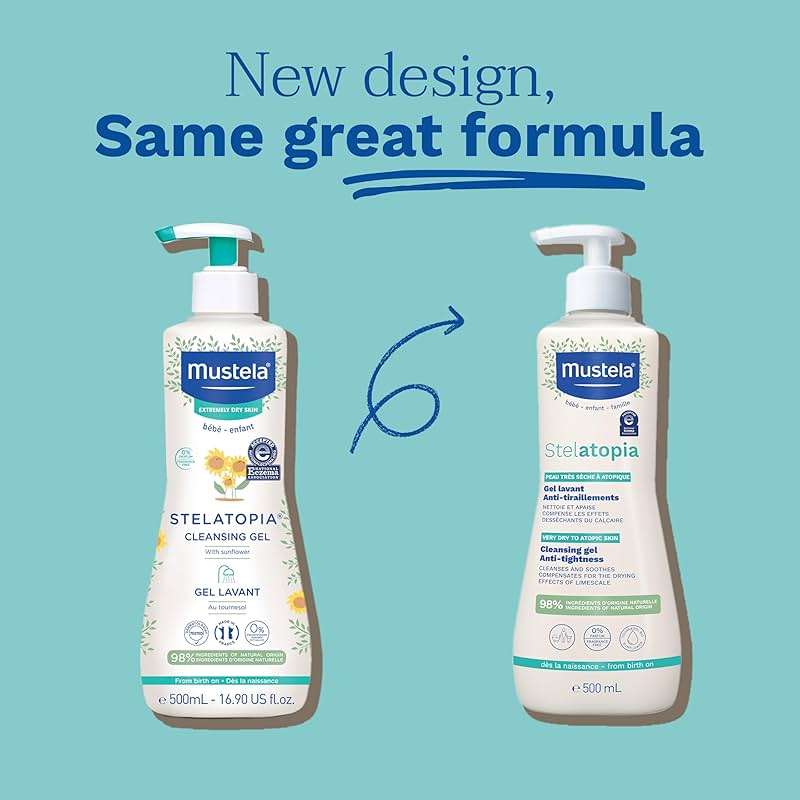 Mustela Stelatopia Eczema-Prone Skin Cleansing Gel - Baby Face & Body Wash with Natural Avocado & Sunflower Oil - Fragrance-Free & Tear Free - Image 2