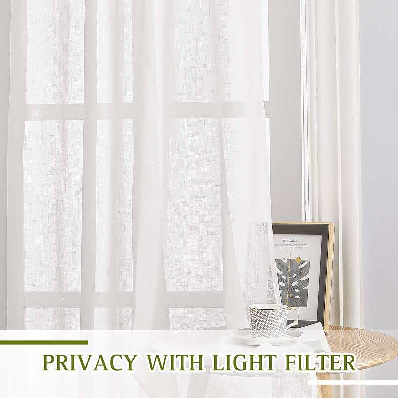 NICETOWN White Sheer Linen Curtains for Living Room 84 inch Length 2 Panels Set, Grommet Semi Sheer Privacy with Light Filtering Flax Window Treatments for Bedroom, W52 x L84 - Image 3