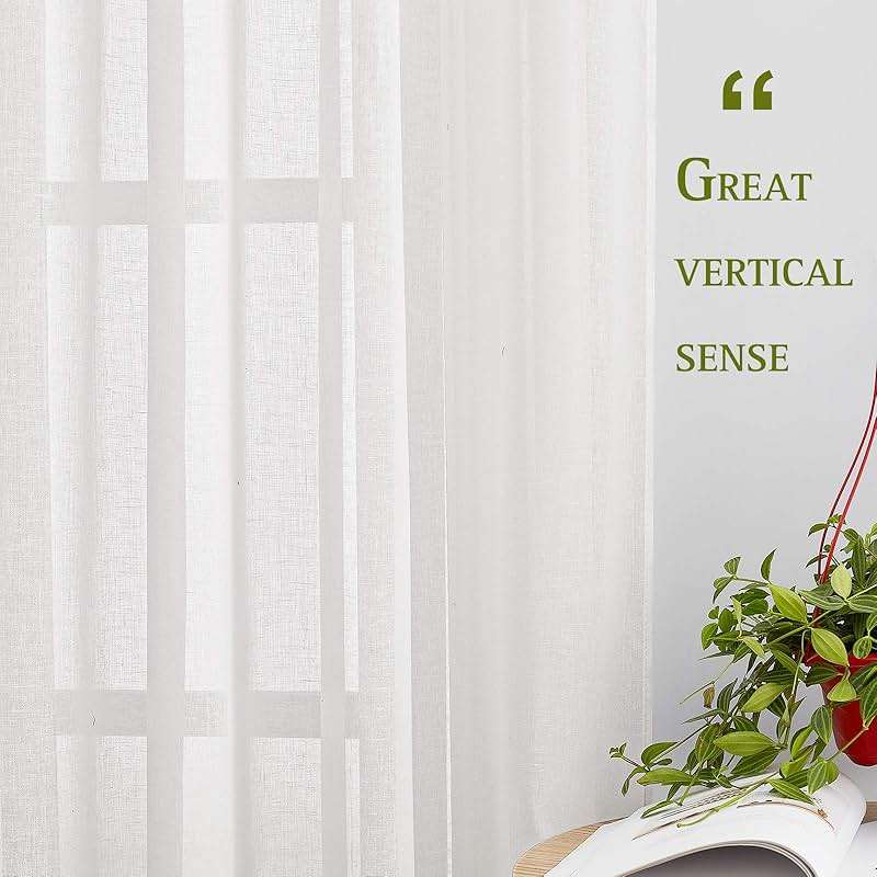 NICETOWN White Sheer Linen Curtains for Living Room 84 inch Length 2 Panels Set, Grommet Semi Sheer Privacy with Light Filtering Flax Window Treatments for Bedroom, W52 x L84 - Image 5