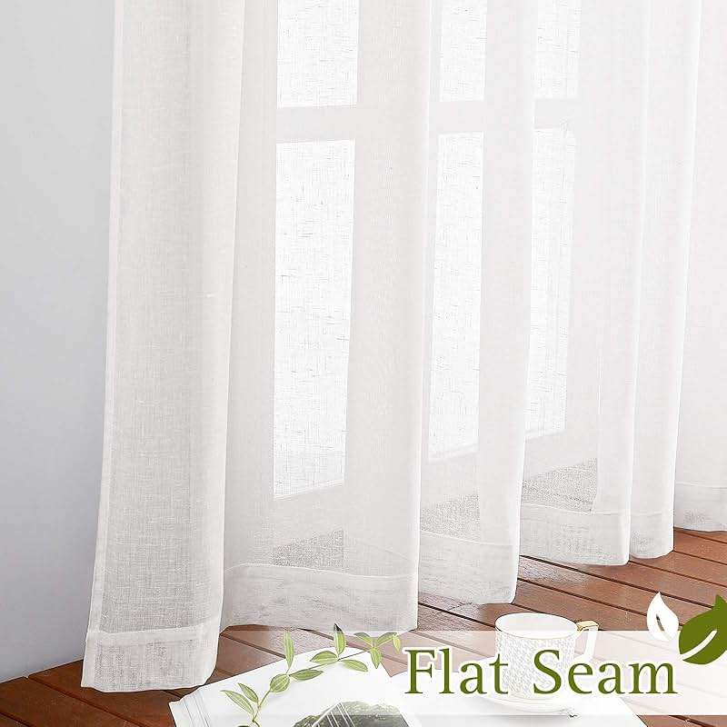 NICETOWN White Sheer Linen Curtains for Living Room 84 inch Length 2 Panels Set, Grommet Semi Sheer Privacy with Light Filtering Flax Window Treatments for Bedroom, W52 x L84 - Image 6