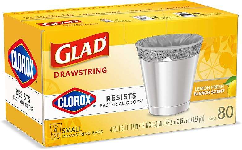Glad Drawstring Trash Bags with Clorox, 4 Gal, Lemon Fresh Bleach, 80 Ct, 30 Pack (Package May Vary) - Image 11