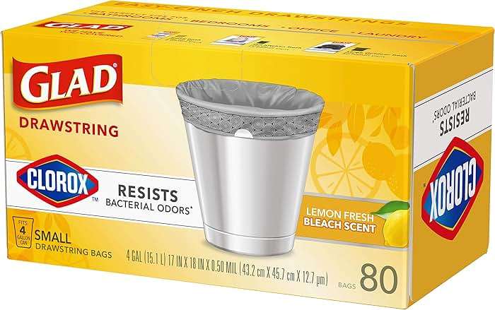 Glad Drawstring Trash Bags with Clorox, 4 Gal, Lemon Fresh Bleach, 80 Ct, 30 Pack (Package May Vary) - Image 12