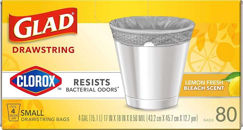 Glad Drawstring Trash Bags with Clorox, 4 Gal, Lemon Fresh Bleach, 80 Ct, 30 Pack (Package May Vary) - Image 22
