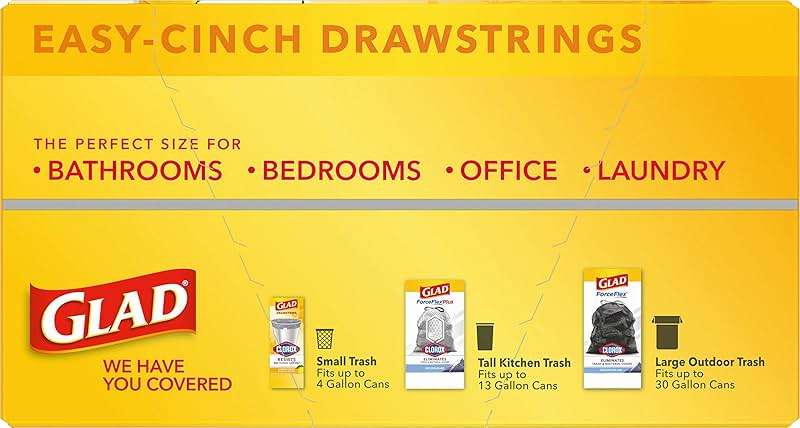 Glad Drawstring Trash Bags with Clorox, 4 Gal, Lemon Fresh Bleach, 80 Ct, 30 Pack (Package May Vary) - Image 25
