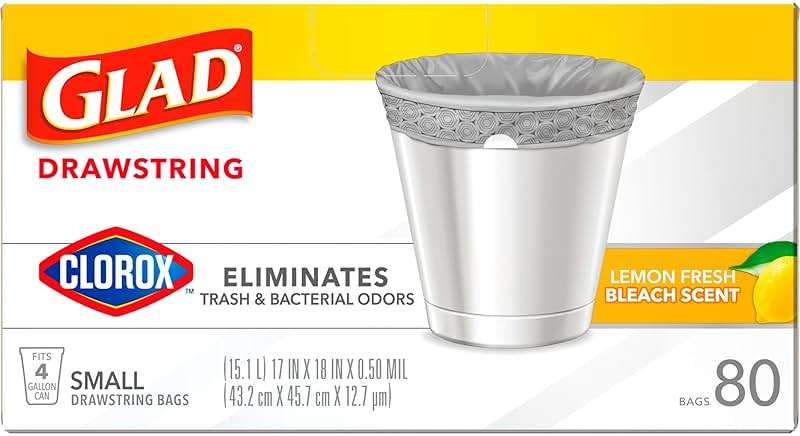Glad Drawstring Trash Bags with Clorox, 4 Gal, Lemon Fresh Bleach, 80 Ct, 30 Pack (Package May Vary) - Image 9