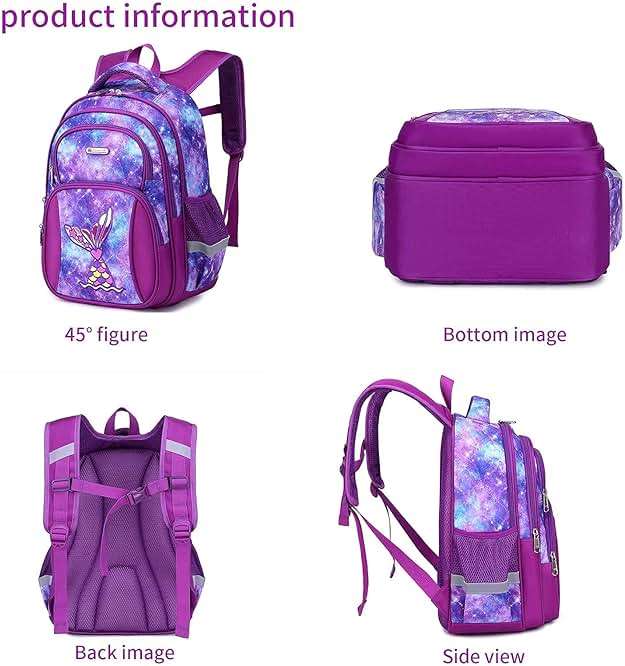 Cusangel Kids Backpack for Girls Preschool Elementary Kindergarten Mermaid School Bag 15.6″ Multifunctional Cute Large Capacity - Image 4
