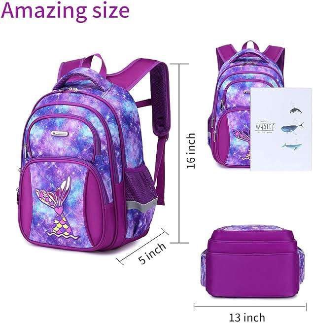 Cusangel Kids Backpack for Girls Preschool Elementary Kindergarten Mermaid School Bag 15.6″ Multifunctional Cute Large Capacity - Image 7