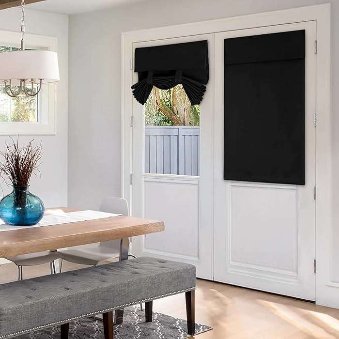 HOMEIDEAS Blackout French Privacy Door Curtains for Door Window,Curtains for Glass, Thermal Insulated Tie Up Shade Window Covering for Bedroom, Black, W26 X L40 Inch, 1 Panel - Image 7