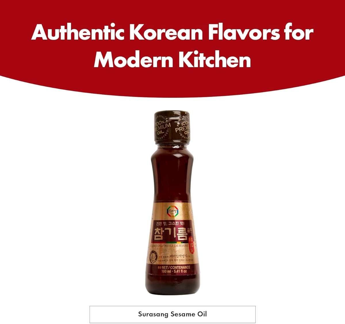 Surasang Korean Toasted Sesame Oil – Premium Roasted Sesame Seed Oil for Cooking | Nutty, Fragrant & Authentic Cham-gi-reum | Cold Pressed in Korea | 5.41 Fl Oz Glass Bottle - Image 4