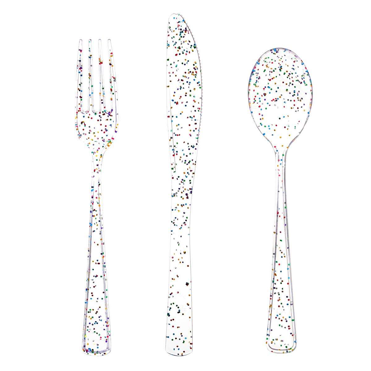 Supernal 360pcs Clear Plastic Silverware, Glitter Disposable Cutlery with Colorful Design,120 Forks,120 Knives,120 Spoons,Perfect for Parties Birthday - Image 1