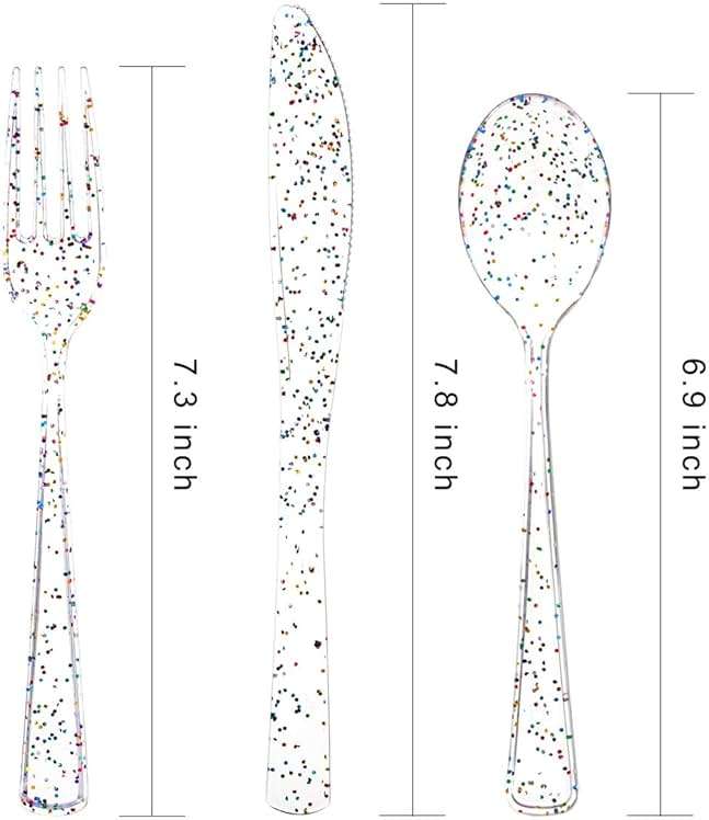 Supernal 360pcs Clear Plastic Silverware, Glitter Disposable Cutlery with Colorful Design,120 Forks,120 Knives,120 Spoons,Perfect for Parties Birthday - Image 3