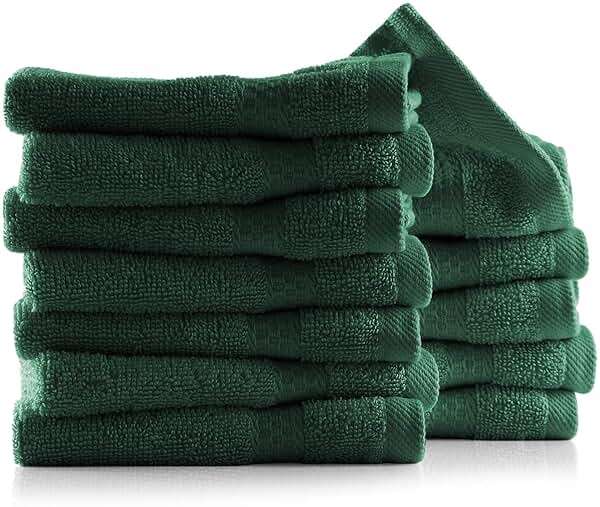 Hearth & Harbor Washcloths 12 Pack - 100% Cotton Washcloth for Body and face, High Absorbent and Soft 13"x13" Body Wash Cloth, Quick Dry - Hunter Green Washcloths - Image 1