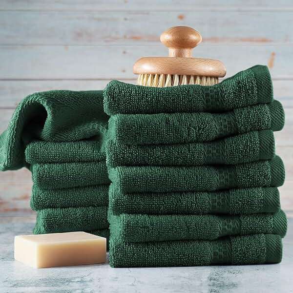Hearth & Harbor Washcloths 12 Pack - 100% Cotton Washcloth for Body and face, High Absorbent and Soft 13"x13" Body Wash Cloth, Quick Dry - Hunter Green Washcloths - Image 2