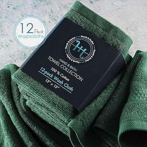 Hearth & Harbor Washcloths 12 Pack - 100% Cotton Washcloth for Body and face, High Absorbent and Soft 13"x13" Body Wash Cloth, Quick Dry - Hunter Green Washcloths - Image 5