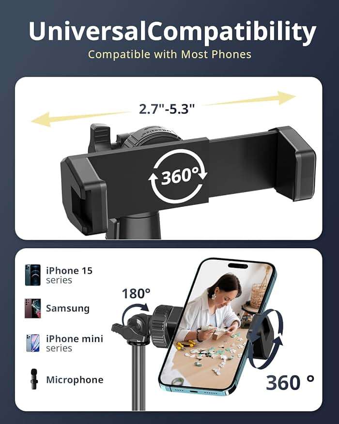 UBeesize 12'' LED Ring Light with 62'' Tripod Stand, Selfie Ring Light for Video Recording, Live Streaming, TikTok & YouTube, Compatible with iPhone & Android (Black) - Image 6