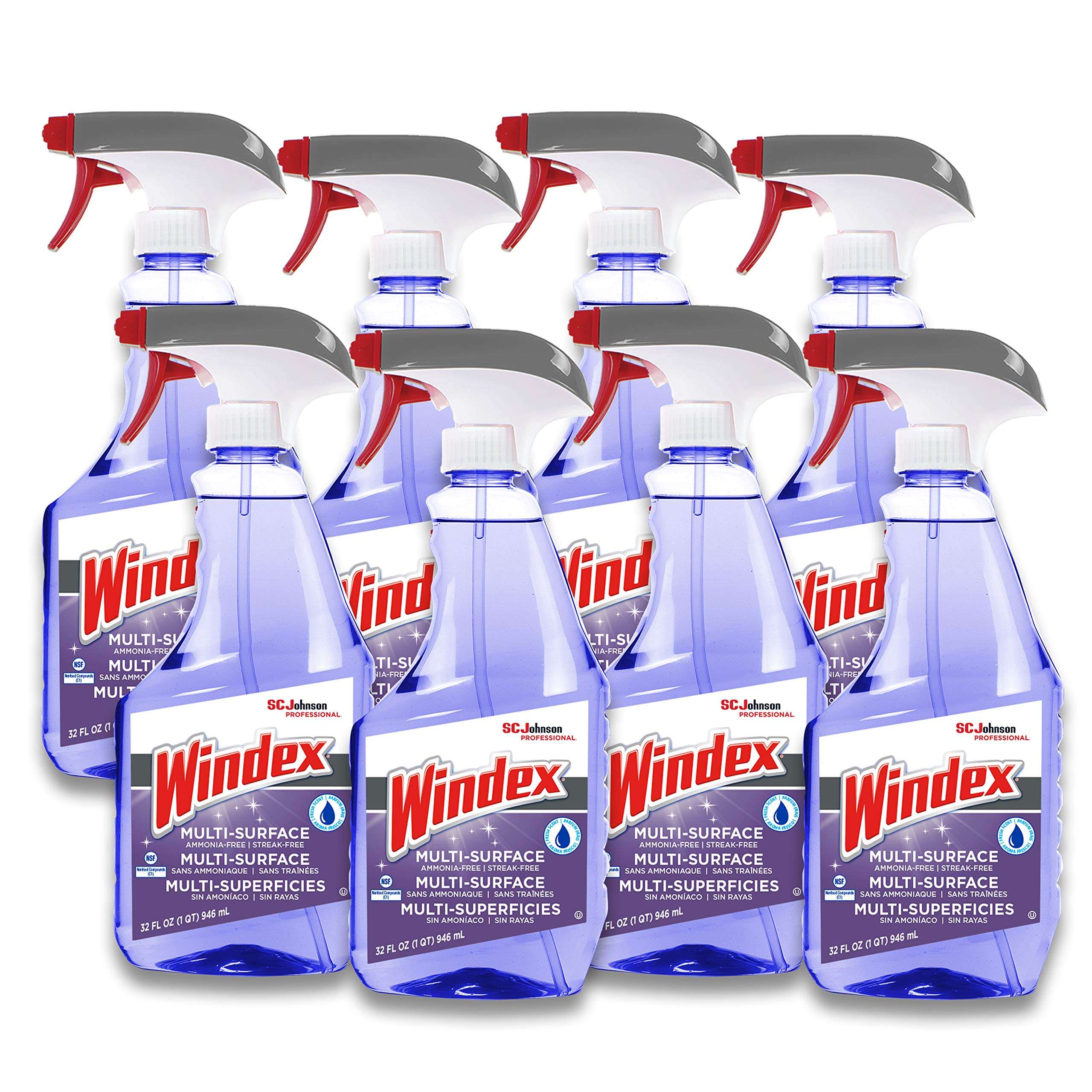 SC Johnson Professional Windex Non-Ammoniated Glass/Multi Surface Cleaner, Fresh Scent, 32 oz Bottle, 8/Carton (322381) - Image 1