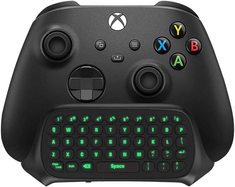 TiMOVO Green Backlight Keyboard for Xbox One, Xbox Series X/S,Wireless Chatpad Message KeyPad with Headset & Audio Jack,Mini Game Keyboard Fit Xbox One/One S/One Elite/2, 2.4G Receiver Included, Black - Image 1