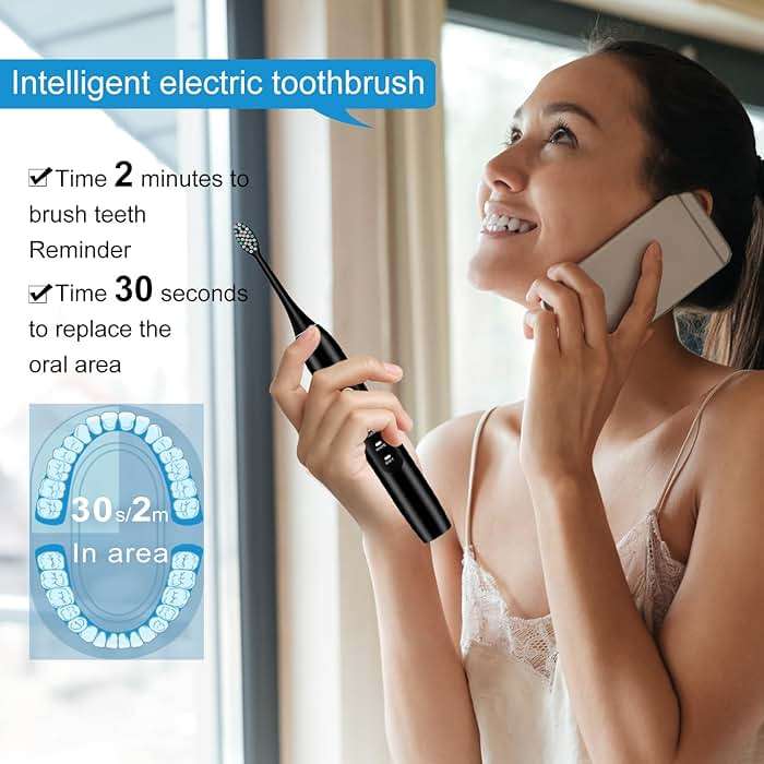 kingheroes Electric Toothbrush Set, Comes with 8 Brush Heads & Travel Case,4 Modes with 2 Minutes Built in Smart Timer, One Charge for 60 Days, 42000 VPM Motor (Black) - Image 4