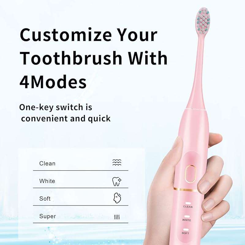 kingheroes Electric Toothbrush Set, Comes with 8 Brush Heads & Travel Case,4 Modes with 2 Minutes Built in Smart Timer, One Charge for 60 Days, 42000 VPM Motor (Pink) - Image 5