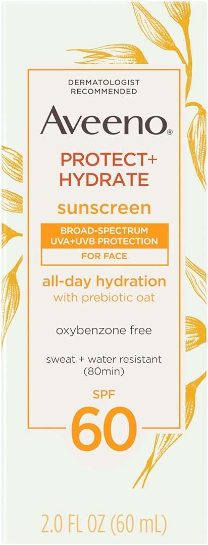 Aveeno Protect + Hydrate Face Sunscreen, SPF 60 Broad Spectrum, for Sensitive Skin, Travel Size, Water Resistant (80 minutes), Paraben, Oxybenzone & Oil Free, 2 fl oz - Image 1