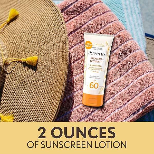 Aveeno Protect + Hydrate Face Sunscreen, SPF 60 Broad Spectrum, for Sensitive Skin, Travel Size, Water Resistant (80 minutes), Paraben, Oxybenzone & Oil Free, 2 fl oz - Image 3