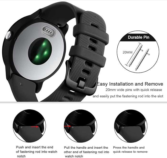 GEAK Compatible with Garmin Vivoactive 5 Watch Bands/Garmin Vivoactive 3 Watch Bands,20mm Silicone Band for Vivoactive 3 Music/Vivomove Sport,Forerunner 645/245 Music Smartwatch Women Men Black - Image 3