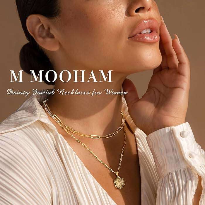 M MOOHAM Dainty Initial Necklaces for Women, 14K-Gold-Plated Layering Necklace for Women Cute Hexagon Letter Initial Necklace Layered Necklaces for Womens Teen Girl Gifts - Image 3