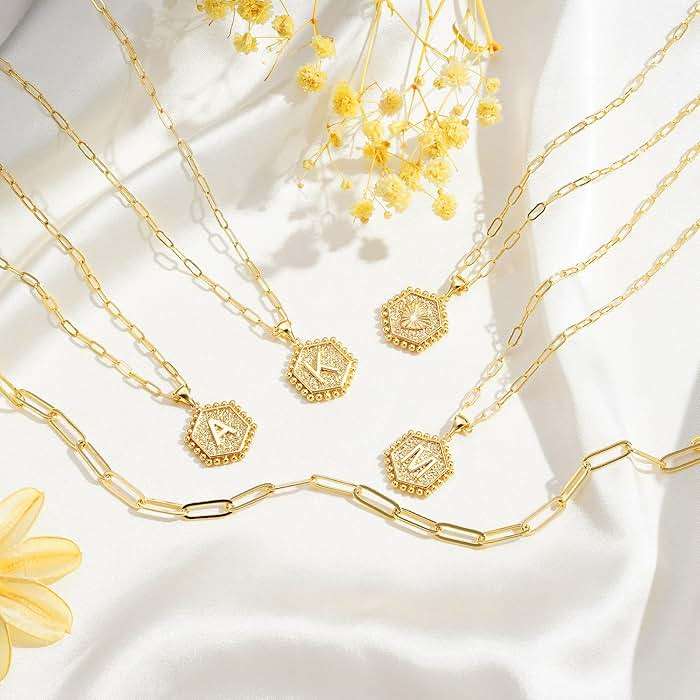 M MOOHAM Dainty Initial Necklaces for Women, 14K-Gold-Plated Layering Necklace for Women Cute Hexagon Letter Initial Necklace Layered Necklaces for Womens Teen Girl Gifts - Image 7