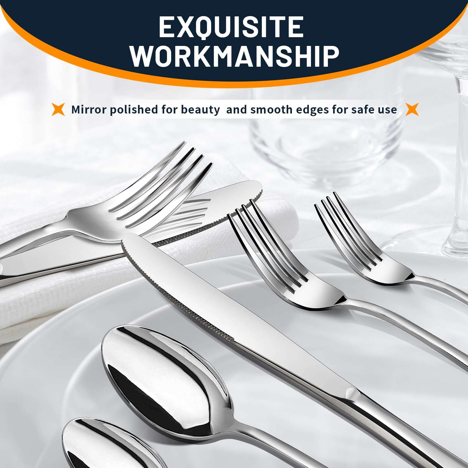 NICE KITCHEN Silverware Set, 40 Piece Stainless Steel Cutlery Sets for 8, Heavy Duty Flatware, Mirror Polished Forks Spoons and Knives Set, Reusable Utensils for Home Kitchen, Dishwasher Safe - Image 5