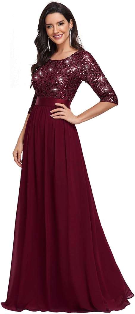Ever-Pretty Women's Sequin Chiffon Formal Evening Dresses A Line Half Sleeves Mother of The Bride Dress 00683 - Image 1
