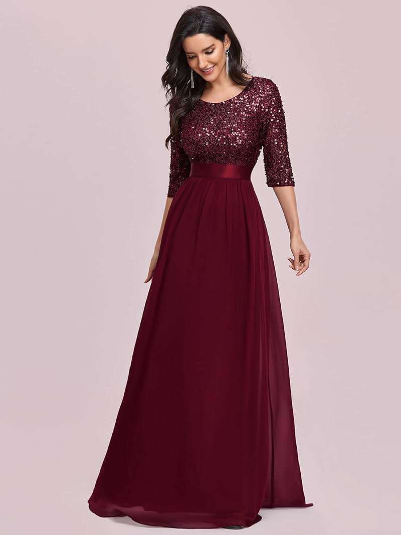 Ever-Pretty Women's Sequin Chiffon Formal Evening Dresses A Line Half Sleeves Mother of The Bride Dress 00683 - Image 4