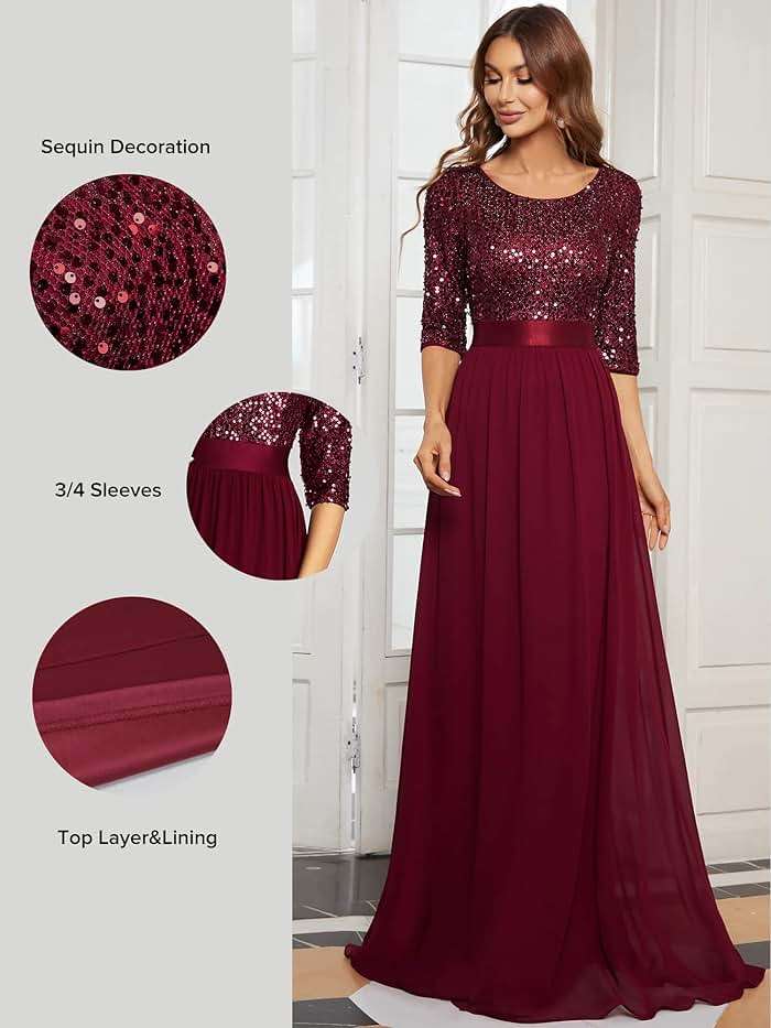 Ever-Pretty Women's Sequin Chiffon Formal Evening Dresses A Line Half Sleeves Mother of The Bride Dress 00683 - Image 5