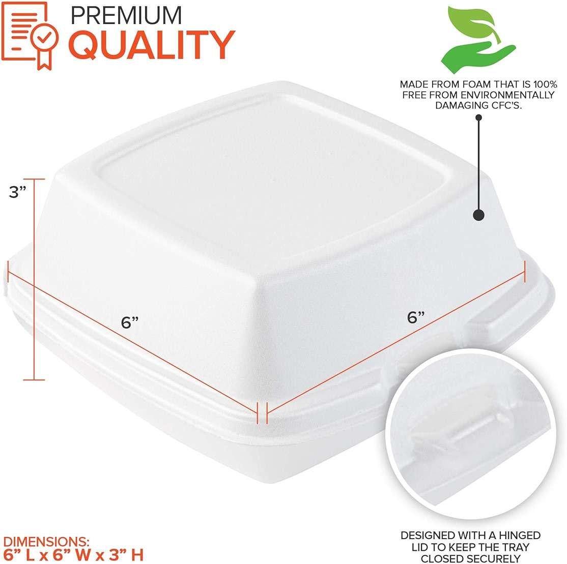Stock Your Home 6x6 Clamshell Take Out Boxes (50 Pack) Small 1-Compartment Foam Food Containers Disposable Lunch Container, Restaurant Togo Trays with Hinged Lids for Takeout, Carryout, and Meal-Prep - Image 3