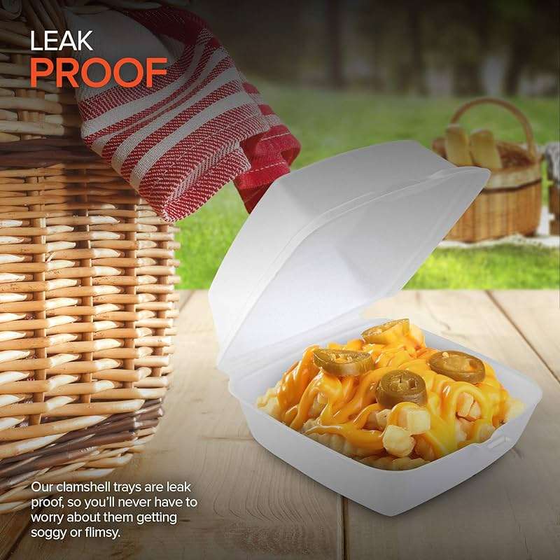 Stock Your Home 6x6 Clamshell Take Out Boxes (50 Pack) Small 1-Compartment Foam Food Containers Disposable Lunch Container, Restaurant Togo Trays with Hinged Lids for Takeout, Carryout, and Meal-Prep - Image 4